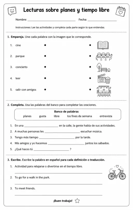 Reconocer palabras, frases o oraciones en español relacionadas con entrevistas en la calle.