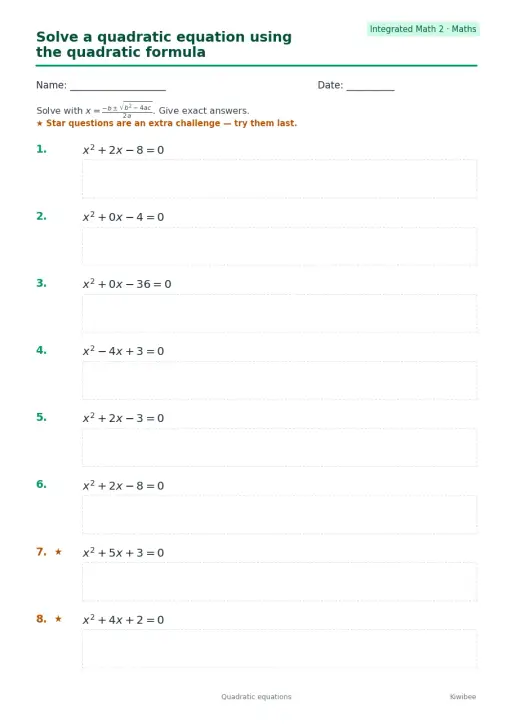 Solve a quadratic equation using the quadratic formula