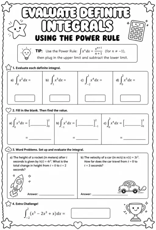 Evaluate definite integrals using the power rule