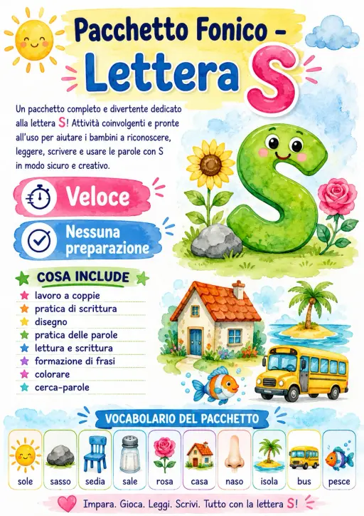 Italian Letter S Phonics Worksheets Pack