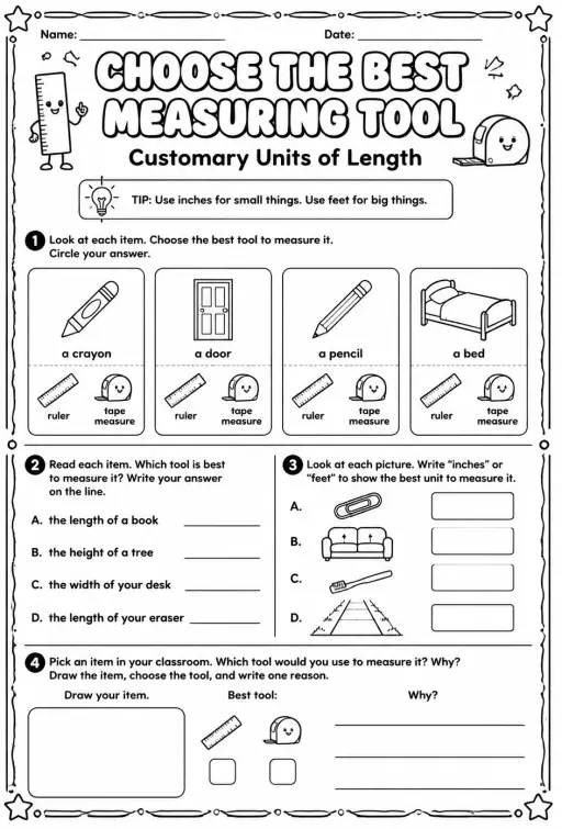Choose the best measuring tool: customary units of length