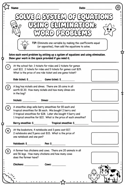 Solve a system of equations using elimination: word problems