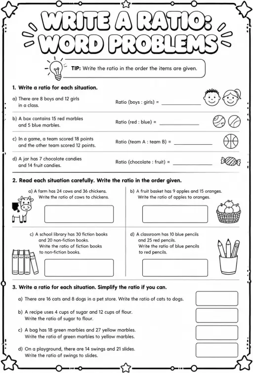 Write a ratio: word problems