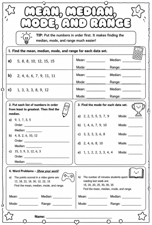 Mean, median, mode, and range