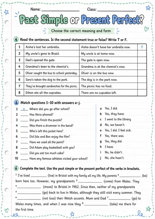 Past Simple Or Present Perfect? | Grades 5-6 Grammar Worksheet - grades 5 6 Choose the Correct Form
