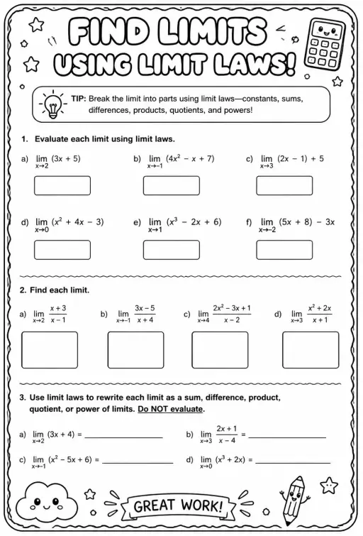 Find limits using limit laws