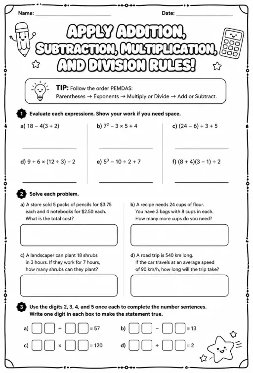 Apply addition, subtraction, multiplication, and division rules
