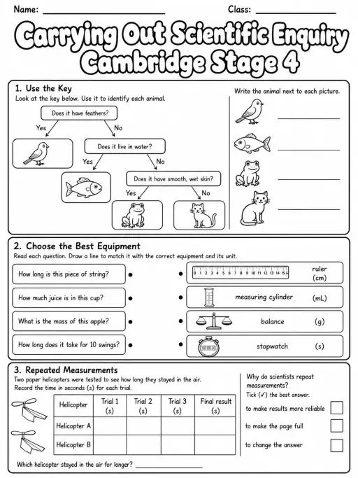 Carrying Out Scientific Enquiry Cambridge Stage 4
