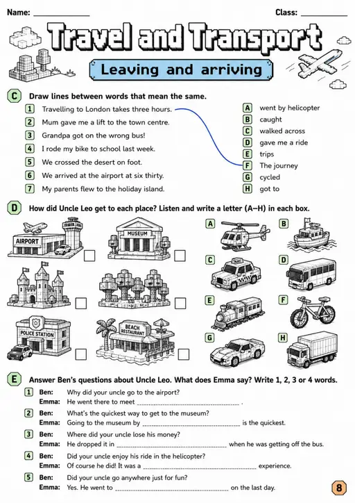 Cambridge Flyers - Travel and Transport - Practice 2 | Free Worksheet