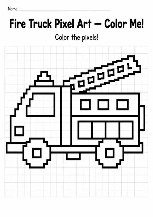 Fire Truck Pixel Art Coloring Page
