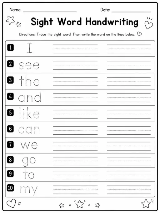 Sight Word Handwriting