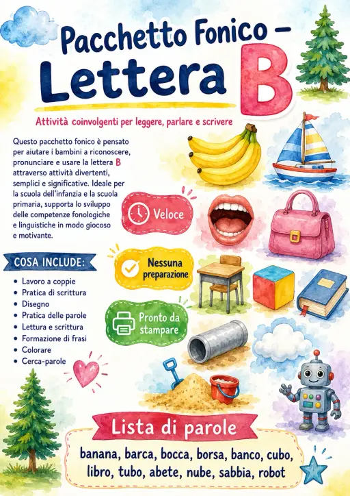 Italian Letter B Phonics Worksheets Pack