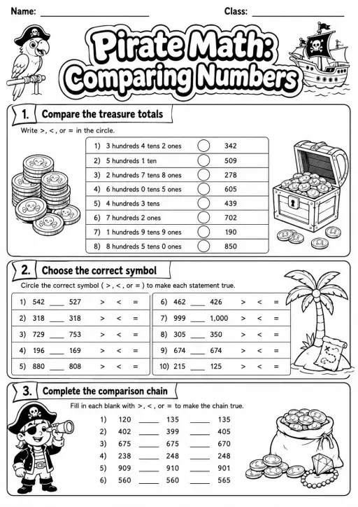 Pirate Math: Word Problems Worksheet