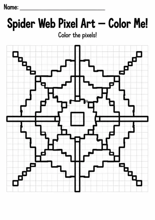Spider Web Pixel Art Coloring Page