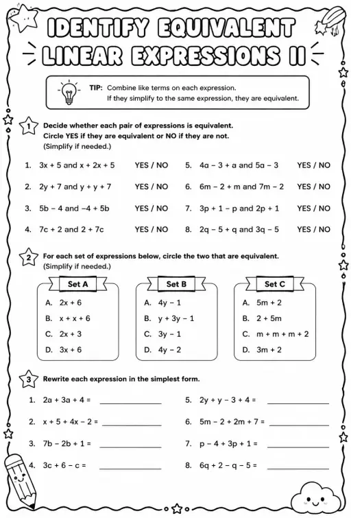 Identify equivalent linear expressions II