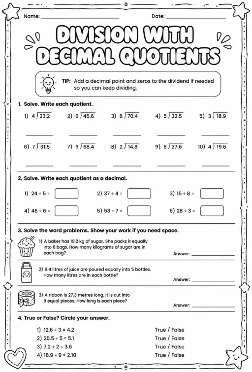 Division with decimal quotients