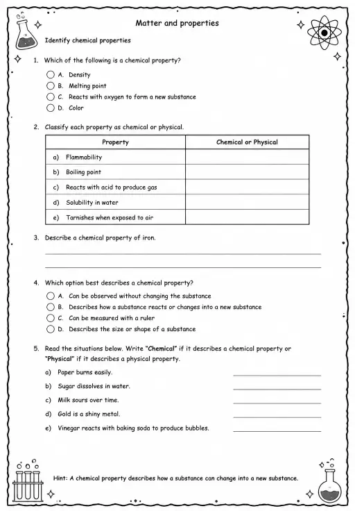 Identify chemical properties
