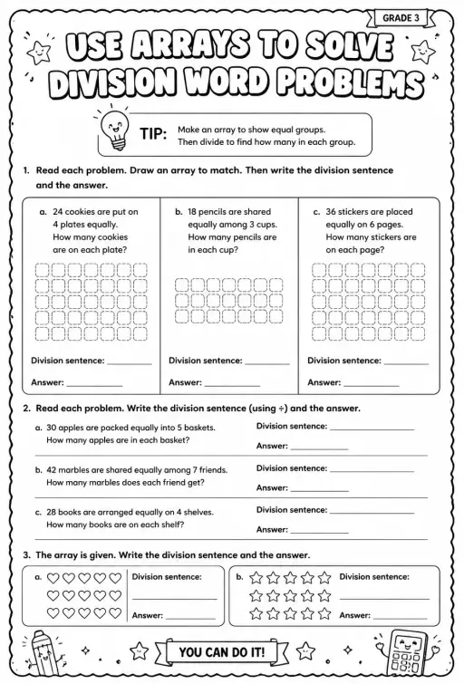 Use arrays to solve division word problems