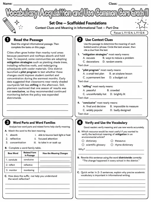 Vocabulary Acquisition and Use Common Core Grade 11