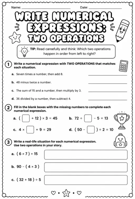 Write numerical expressions: two operations
