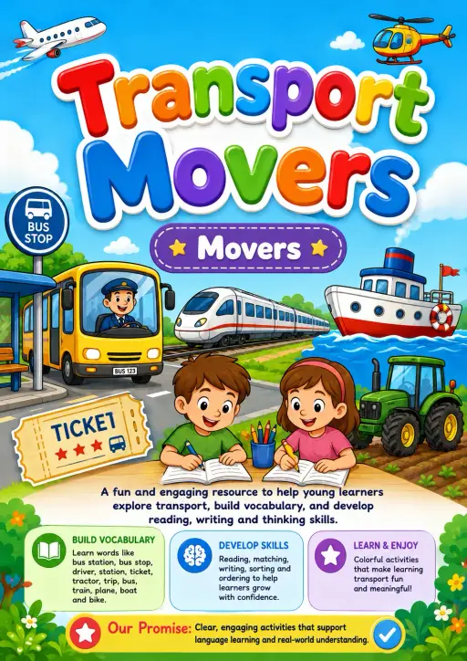 Transport Movers Vocabulary Worksheet Pack