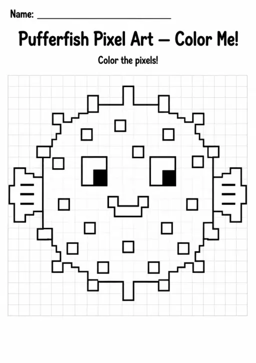Pufferfish Pixel Art Coloring Page