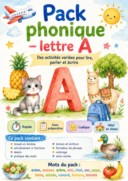 French Letter A Phonics Worksheets Pack