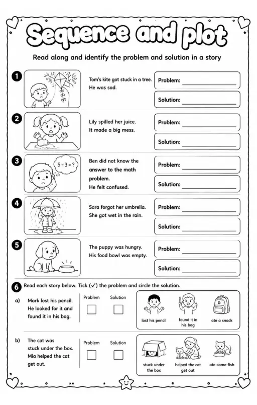 Read along and identify the problem and solution in a story