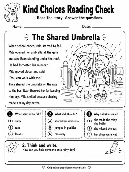 Kind Choices Reading Check: The Shared Umbrella