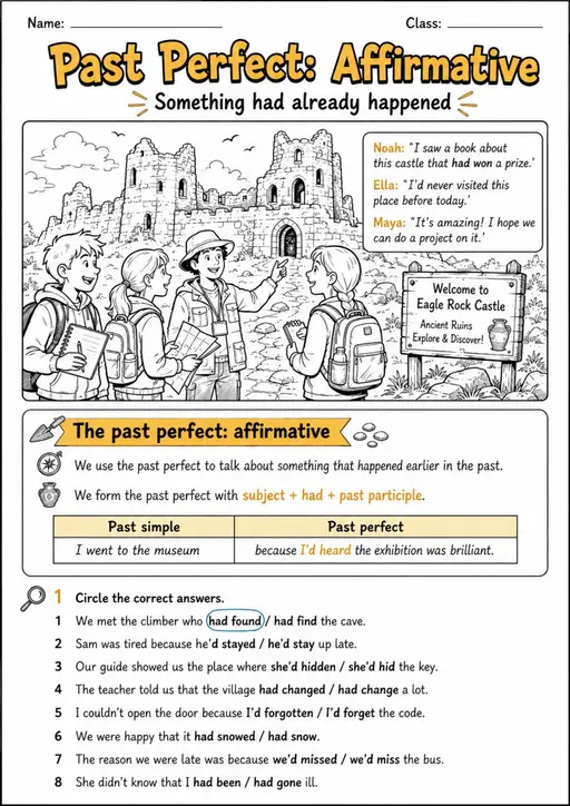 Past Perfect: Affirmative | Grades 5-6 Grammar Worksheet