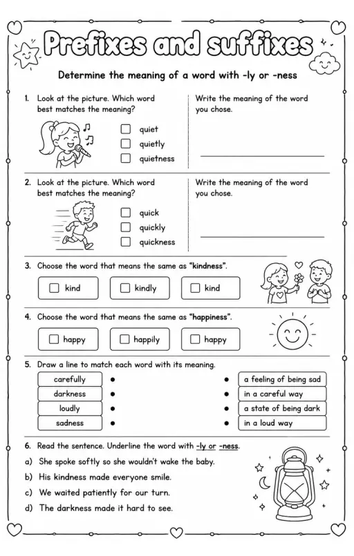 Determine the meaning of a word with -ly or -ness