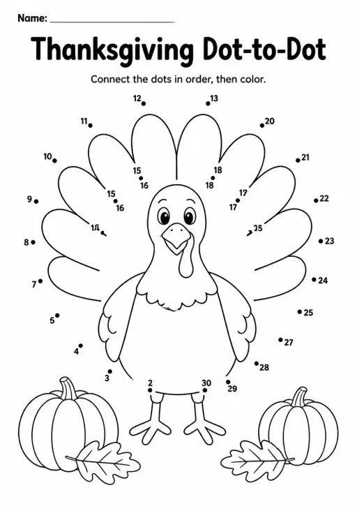 Thanksgiving Dot-to-Dot — Grade 3