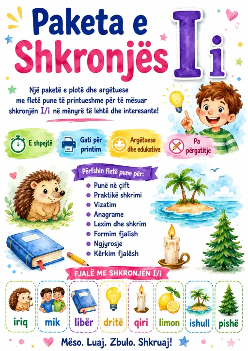Albanian Letter I Phonics Worksheets Pack