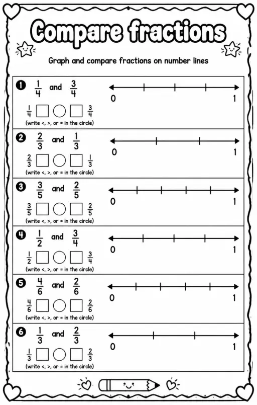Graph and compare fractions on number lines