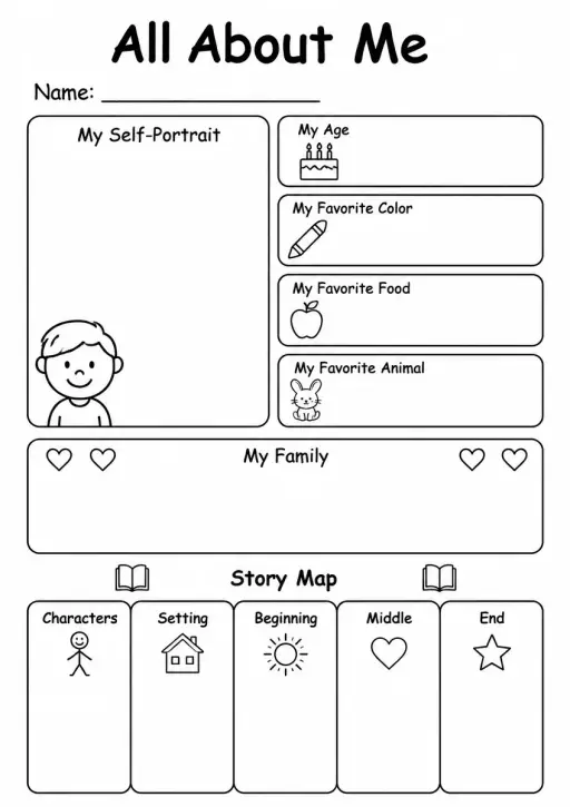 All About Me Graphic Organizer — Kindergarten