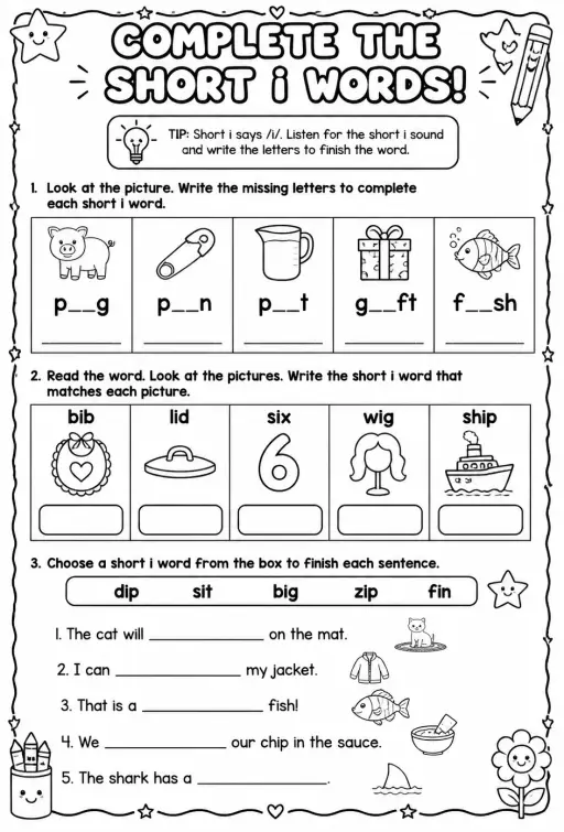 Complete the short i words