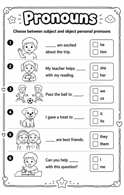 Choose between subject and object personal pronouns