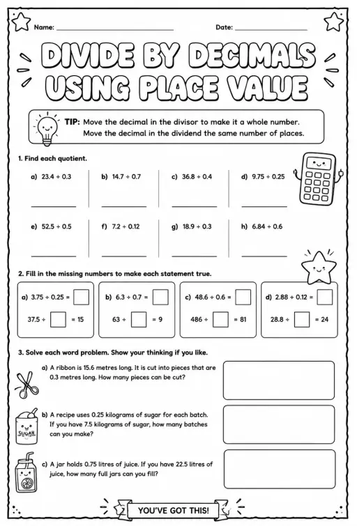 Divide by decimals using place value