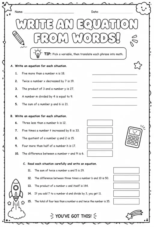 Write an equation from words