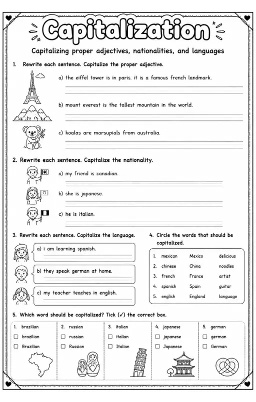 Capitalizing proper adjectives, nationalities, and languages