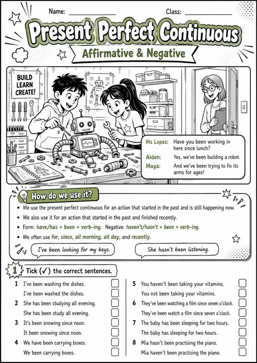 Present Perfect Continuous | Grades 5-6 Grammar Worksheet