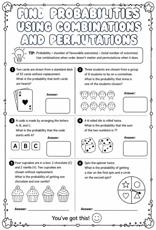 Find probabilities using combinations and permutations