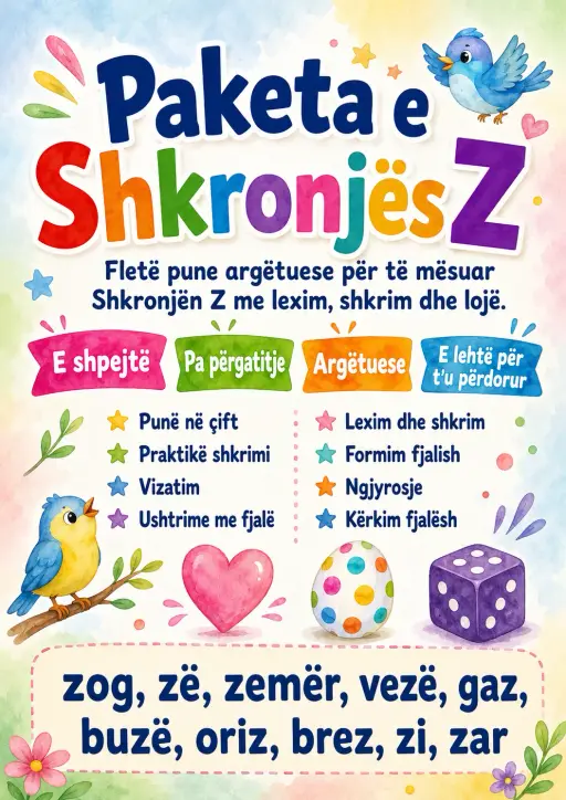 Albanian Letter Z Phonics Worksheets Pack