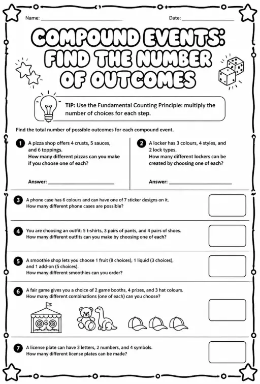 Compound events: find the number of outcomes