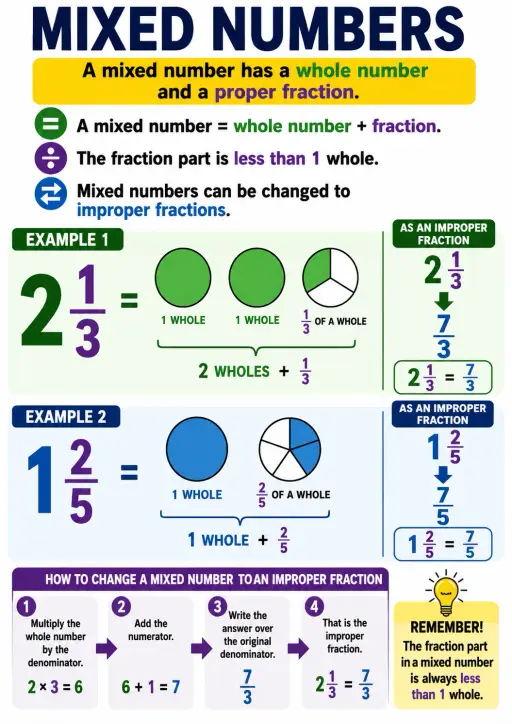 Mixed Numbers Fractions Infographic