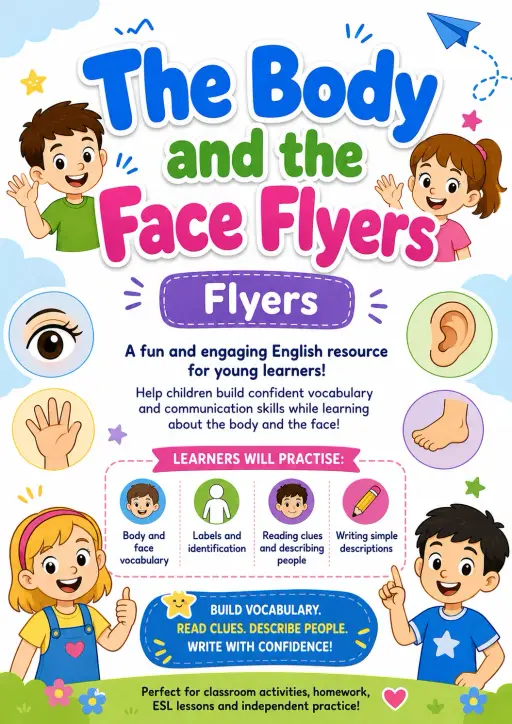 The Body and the Face Flyers Vocabulary Worksheet Pack