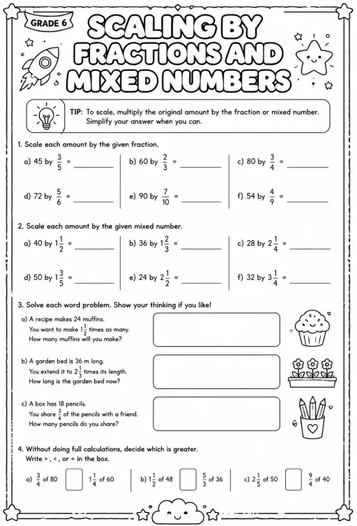 Scaling by fractions and mixed numbers