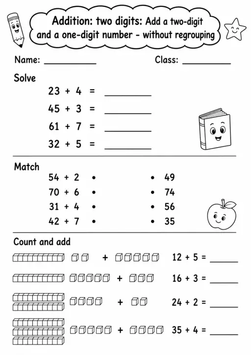 Grade 2 Addition: Two Digits Math Worksheet Pack