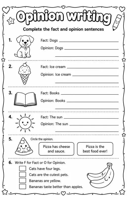 Complete the fact and opinion sentences