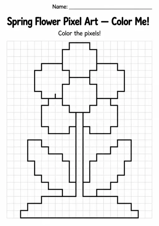 Spring Flower Pixel Art Coloring Page